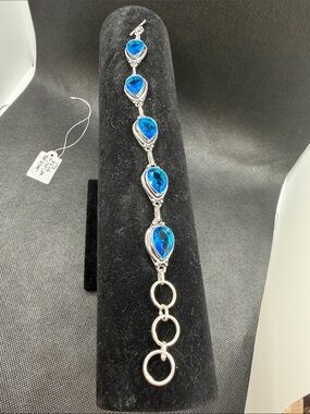 Swiss Blue Topaz Teardrop Sterling Silver Bracelet - Vibrant Blue Stones